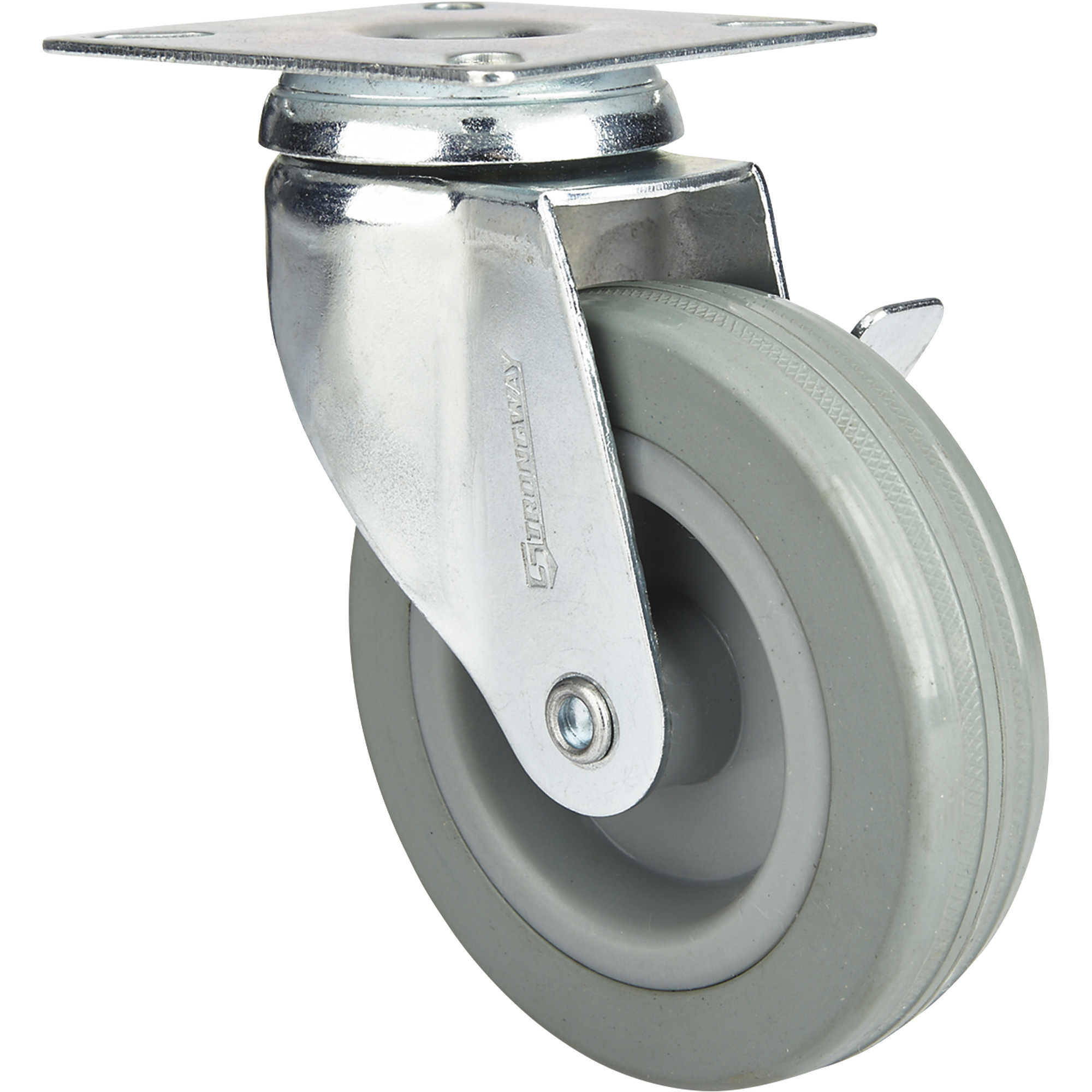 Strongway 4in. Nonmarking Rubber Swivel Caster with Brake, 175-Lb. Capacity